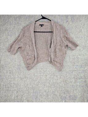 Express Women Open Front Knit Cardigan Taupe Medium Ramie & Cotton Blend